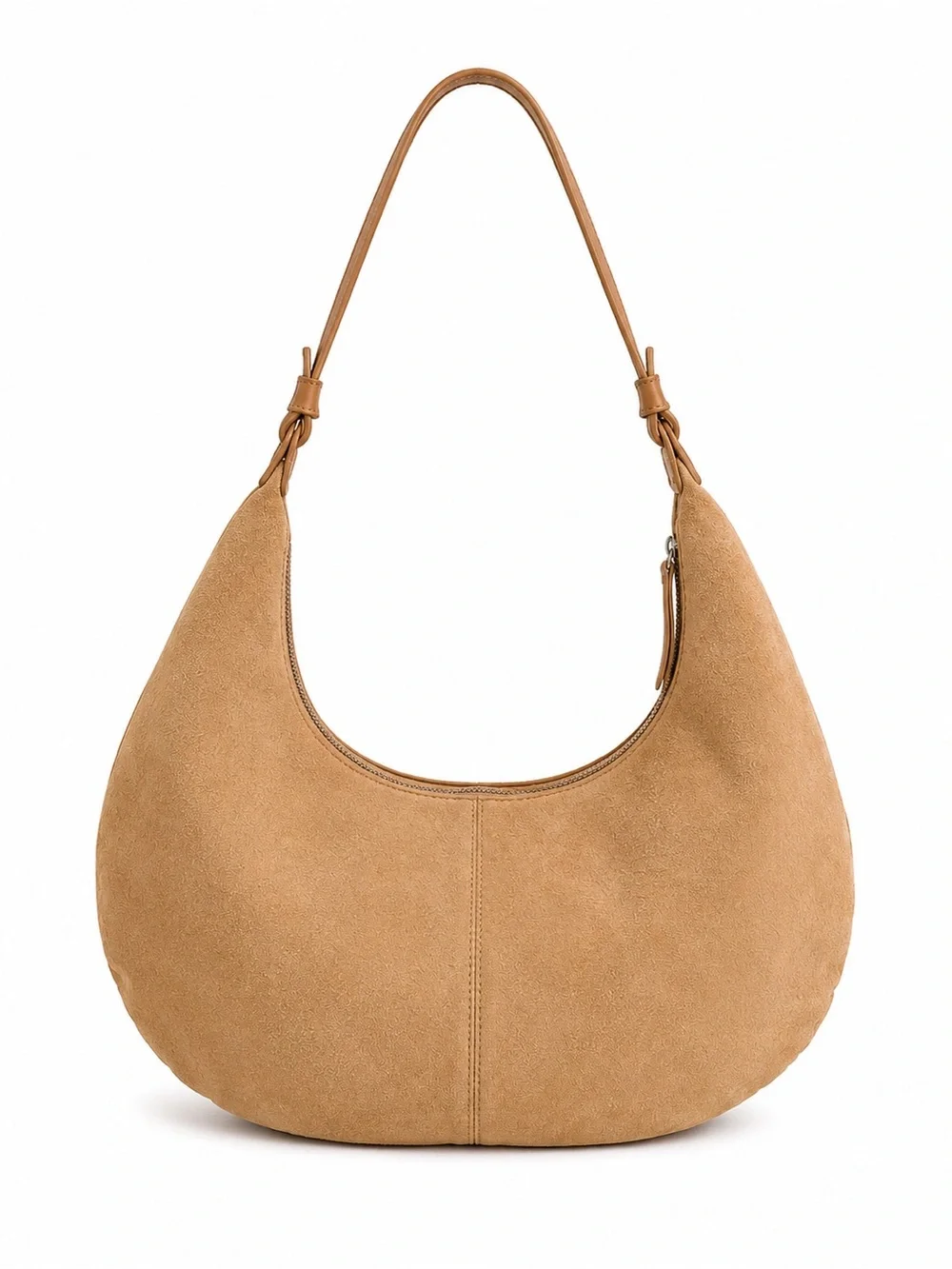 GENICCI Tan Suede Crescent Hobo Bag Slouchy Boho Shoulder Purse Large